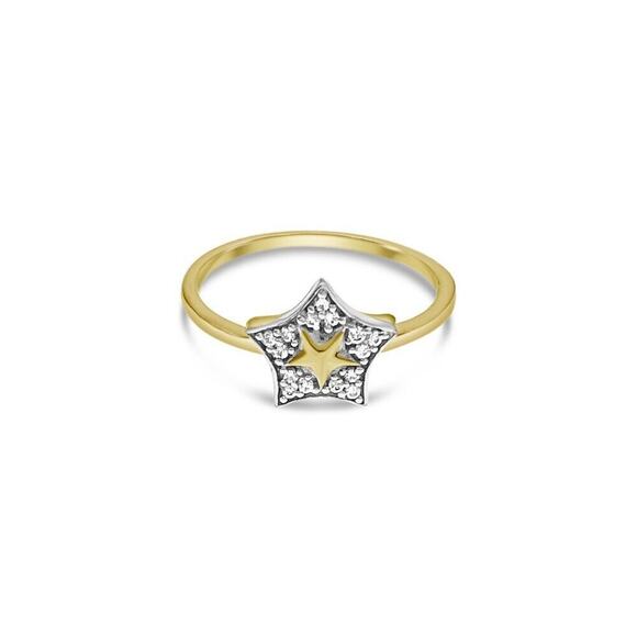 14k Yellow Gold Stackable Star Ring Womens Band - Picture 1 of 2